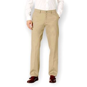 Lee Men's Khaki Total Freedom Relaxed Classic Fit Flat Front Twill Pant 33 x 32